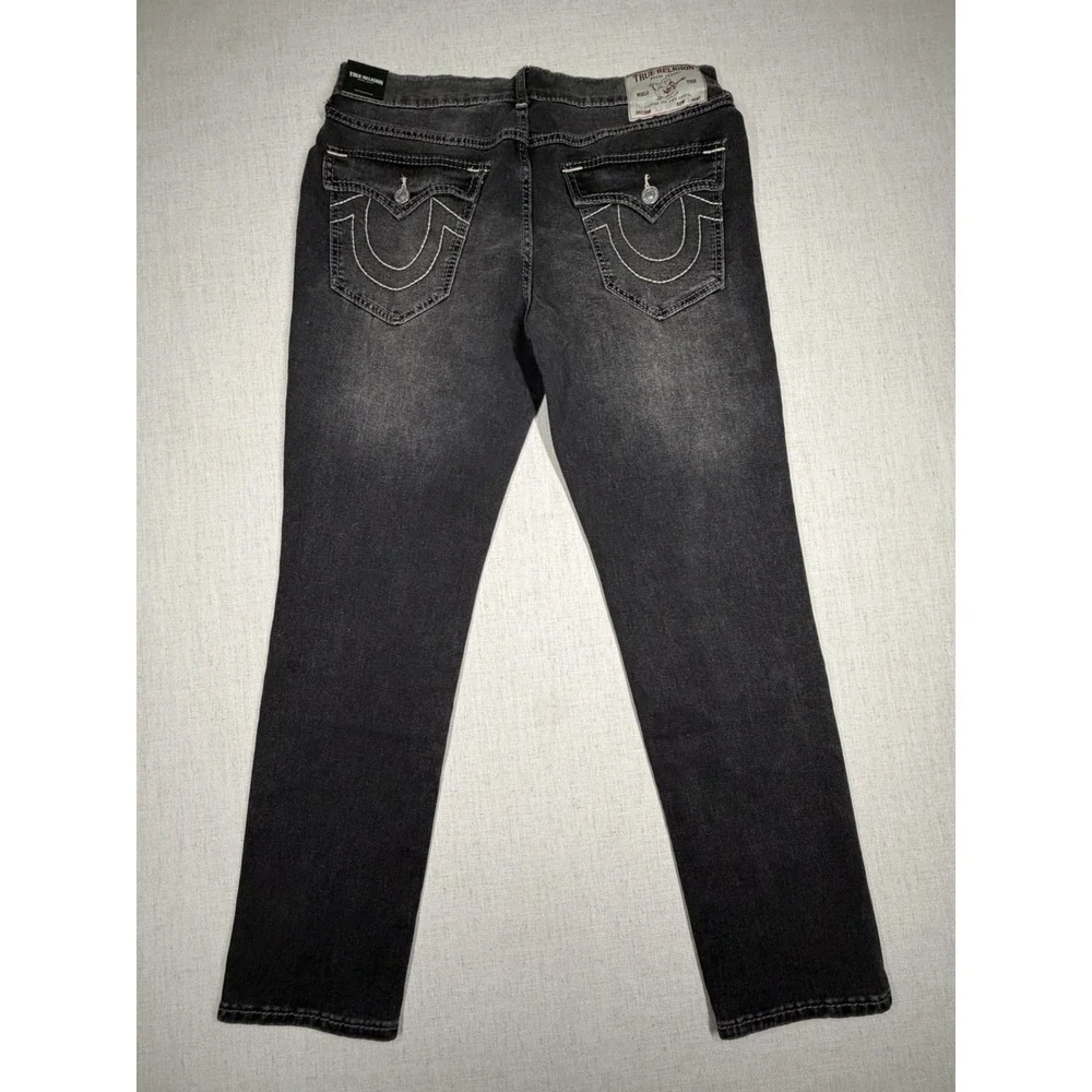 True Religion Geno Big T Flap Jeans Grey Wash Slim Fit Mens 34x32 NWT
